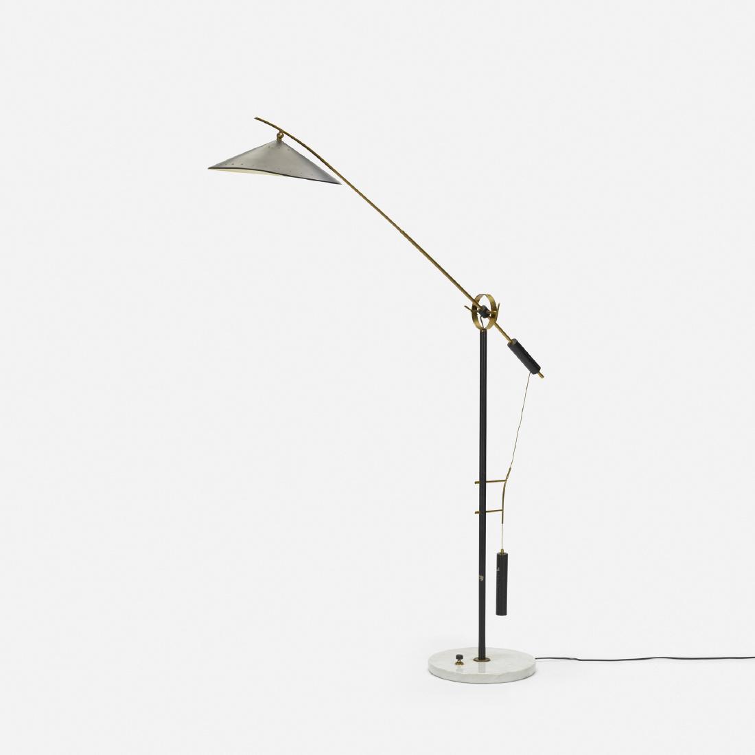 Esperia, adjustable floor lamp: Esperia adjustable floor lamp Italy, c. 1955enameled steel, brass, marble, enameled aluminum48 w × 13.5 d × 58 h in (122 × 34 × 147 cm) Provenance: Privat