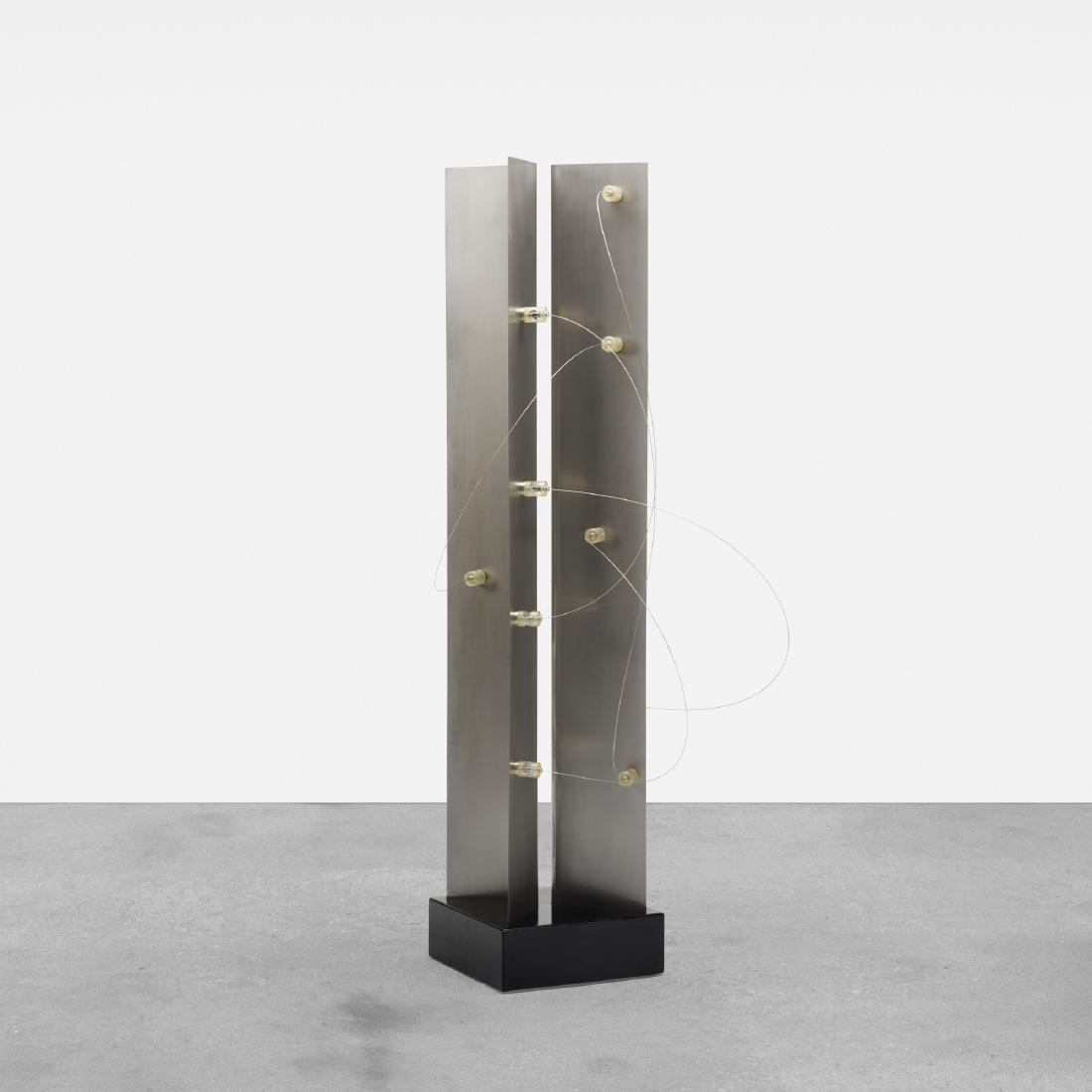 Gruppo A.R.D.I.T.I. & Gamberini, floor lamp, B.T.4: Gruppo A.R.D.I.T.I. and Gianni Gamberini floor lamp, model B.T.4 Nucleo for SormaniItaly, 1971matte chrome-plated steel, lacquered wood, steel wire, magnets, plastic48 w × 48 d × 80 h