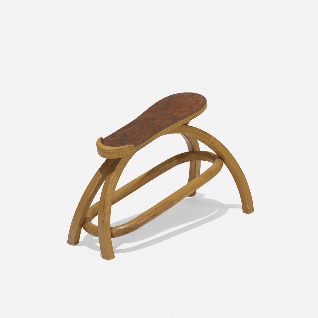 Adolf Loos, footrest, model H 1200: Adolf Loos footrest, model H 1200 Jacob & Josef KohnAustria, c. 1905beech, leather16.5 w × 6.75 d × 11 h in (42 × 17 × 28 cm) Provenance: Collection