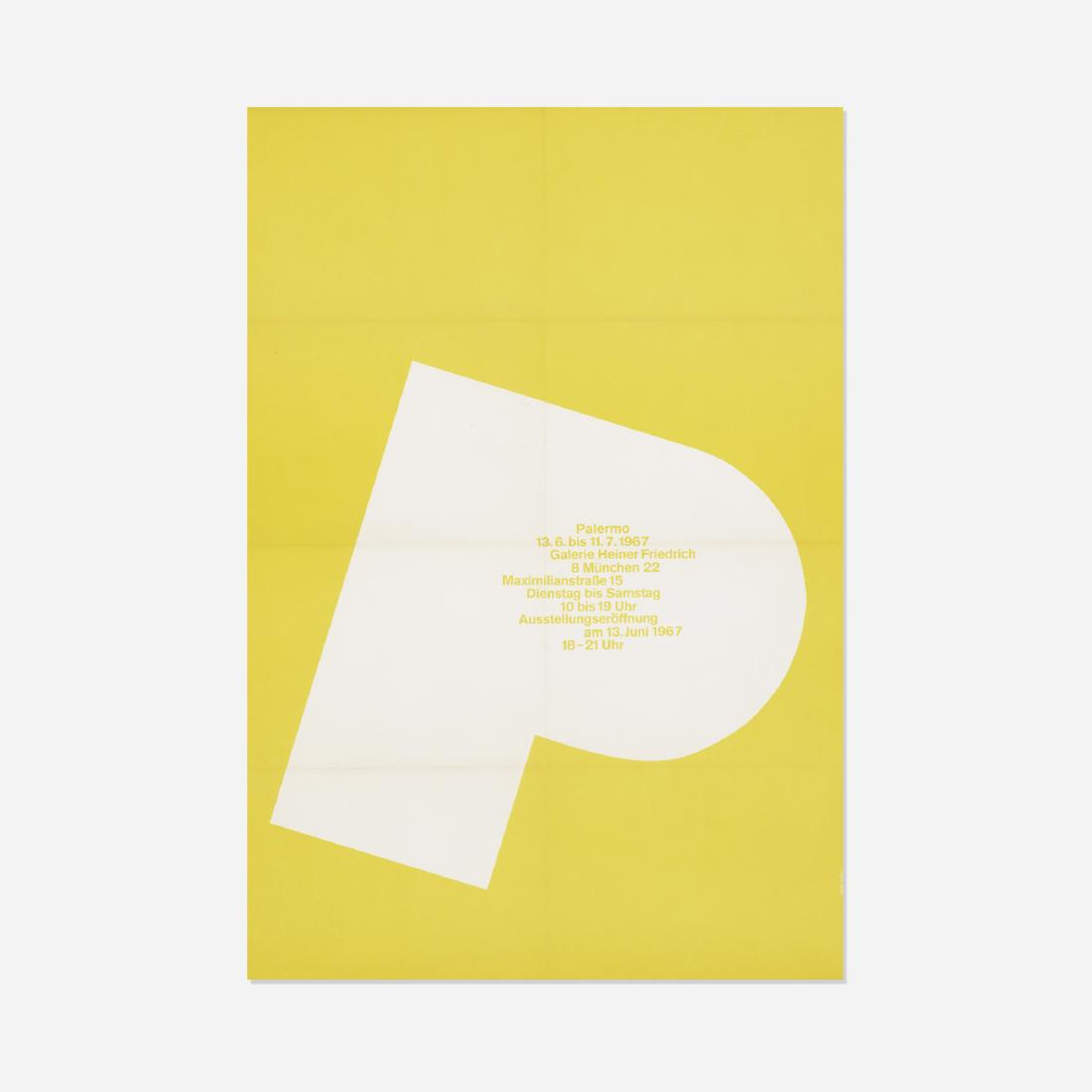 Blinky Palermo exhibition poster: Blinky Palermo exhibition poster 1967offset lithograph on paper32.5 h × 22.75 w in (83 × 58 cm) Provenance: Collection of Michael and Gabrielle Boyd