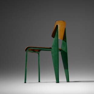 Jean Prouve, 'Semi-Metal' chair, no. 305: Jean Prouve 'Semi-Metal' chair, no. 305 Ateliers Jean ProuveFrance, 1950enameled steel, beech plywood, aluminum, rubber16.25 w &times; 19 d &times; 31.75 h in (41 &times; 48 &times; 81 cm)