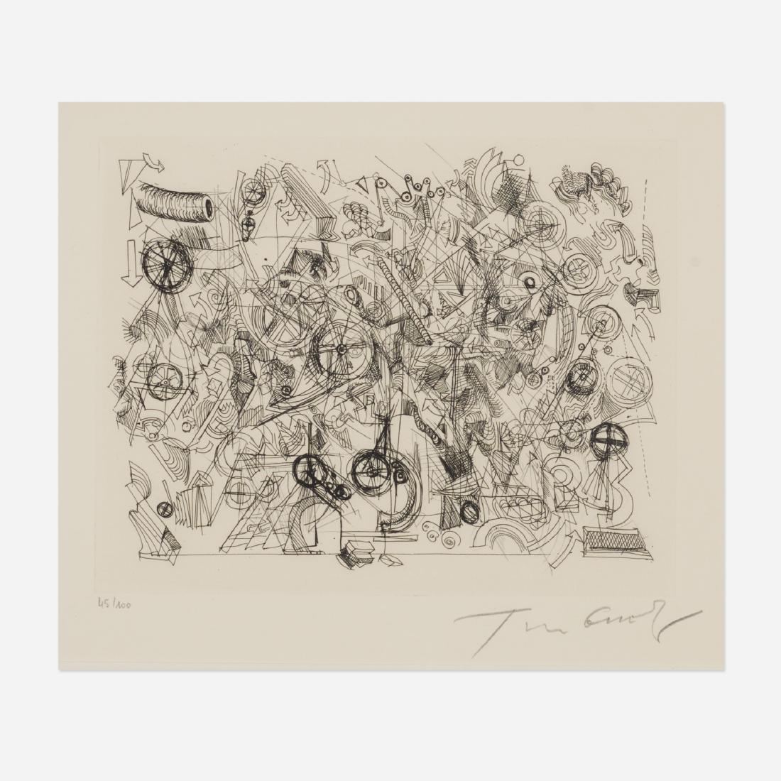 Jean Tinguely, Meta-Chaos: Jean Tinguely Meta-Chaos 1972 etching and drypoint on paper 8.5 h × 11 w in (22 × 28 cm) Sheet measures: 12.25 h x 18 w inches. Signed and numbered to lower margin 'Tinguely 45