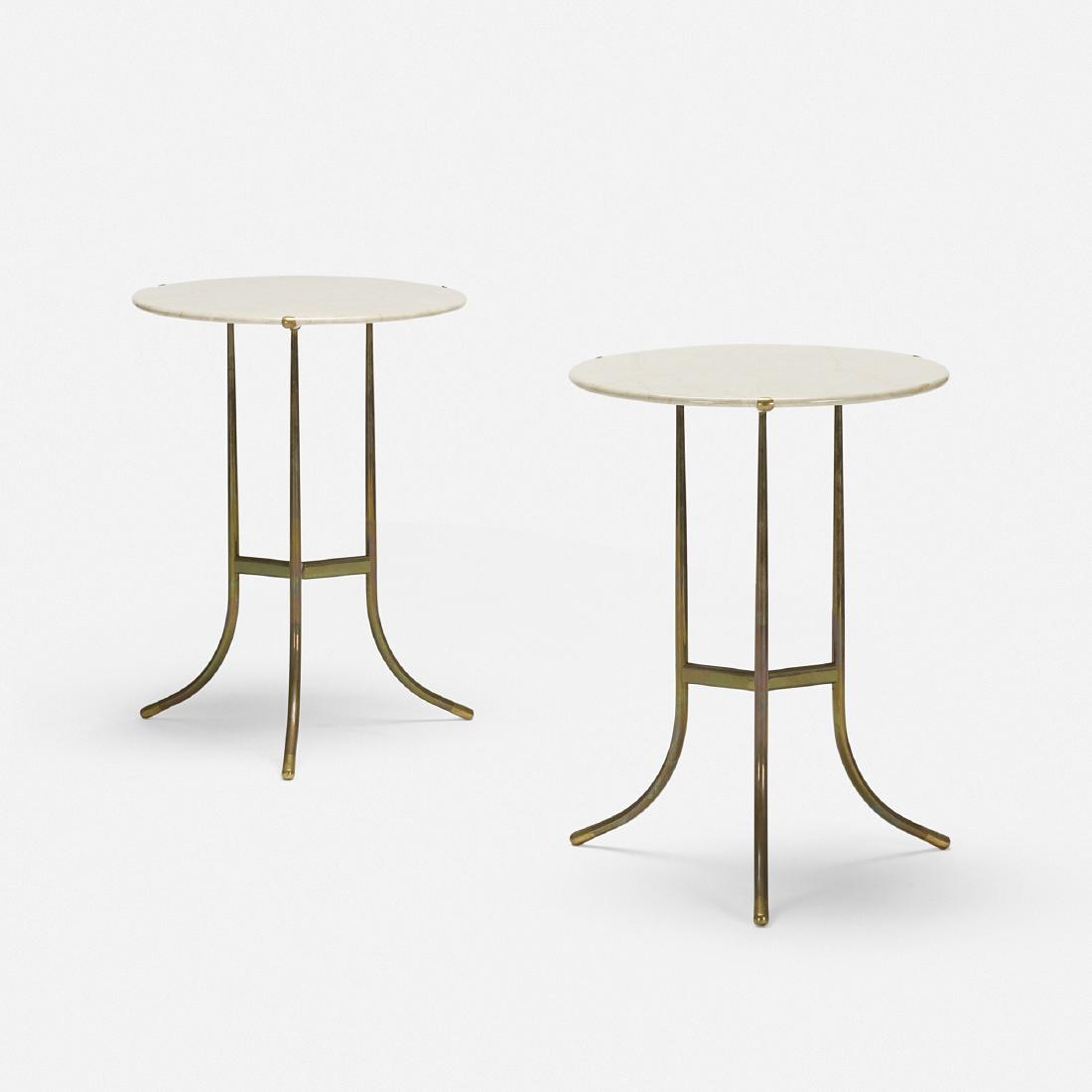 Cedric Hartman, occasional tables, pair: Cedric Hartman occasional tables, pair Cedric Hartman, Inc.USA, c. 1970marble, brass17 dia × 23 h in (43 × 58 cm) Signed with impressed manufacturer's mark to underside of each