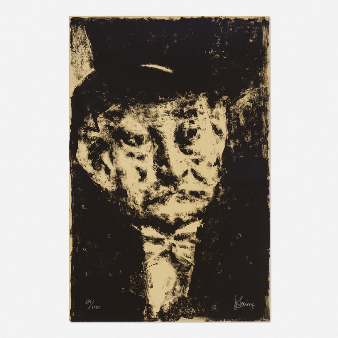 Jack Levine, Thought: Jack Levine Thought c. 1965lithograph on paper39 h × 25.5 w in (99 × 65 cm) Signed and numbered to lower edge '69/100 J Levine'. This work is number 69 from the edition of 100.