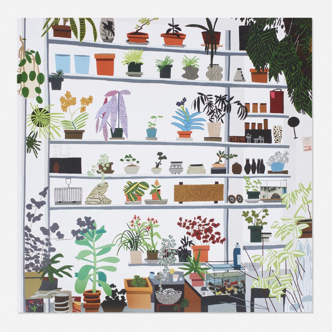 Jonas Wood, Large Shelf Still Life: Jonas Wood Large Shelf Still Life 2017offset lithograph on paper23 h × 23 w in (58 × 58 cm) Stamped to verso 'Shio Kusaka Jonas Wood 30 September 2017 - 7 January 2018 Voorlinden Muse