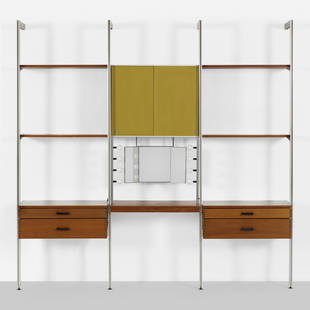 George Nelson & Associates, CSS: George Nelson & Associates CSS (Comprehensive Storage System) Herman Miller1959walnut, aluminum, lacquered masonite, mirrored glass, enameled aluminum, fabric, chrome-plated steel94.5 h × 97