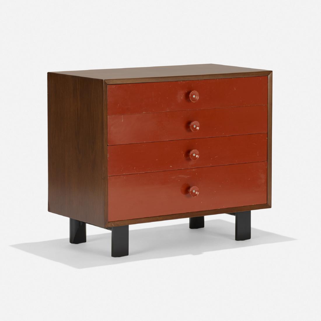 George Nelson & Associates, cabinet, model 4606-V: George Nelson & Associates cabinet, model 4606-V Herman Miller USA, 1948 walnut, lacquered wood, aluminum 34 w × 19.5 d × 29.5 h in (86 × 50 × 75 cm) Cabinet features f