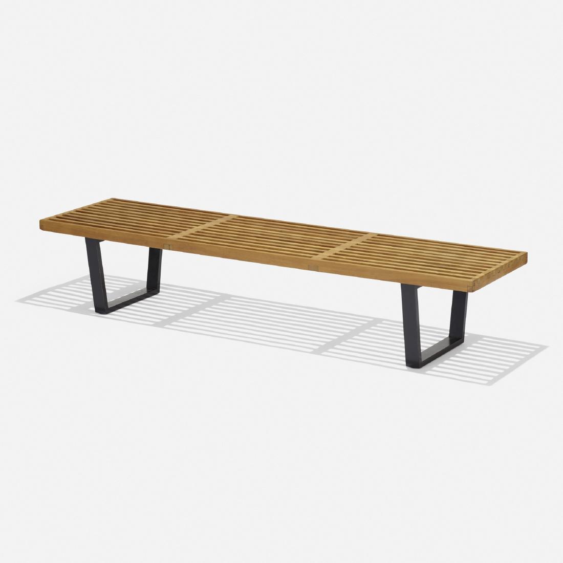 George Nelson & Associates, Slat bench, model 4692: George Nelson & Associates Slat bench, model 4692 Herman Miller USA, 1946 birch, lacquered wood 72 w × 18.5 d × 14 h in (183 × 47 × 36 cm) Signed with applied foil manu