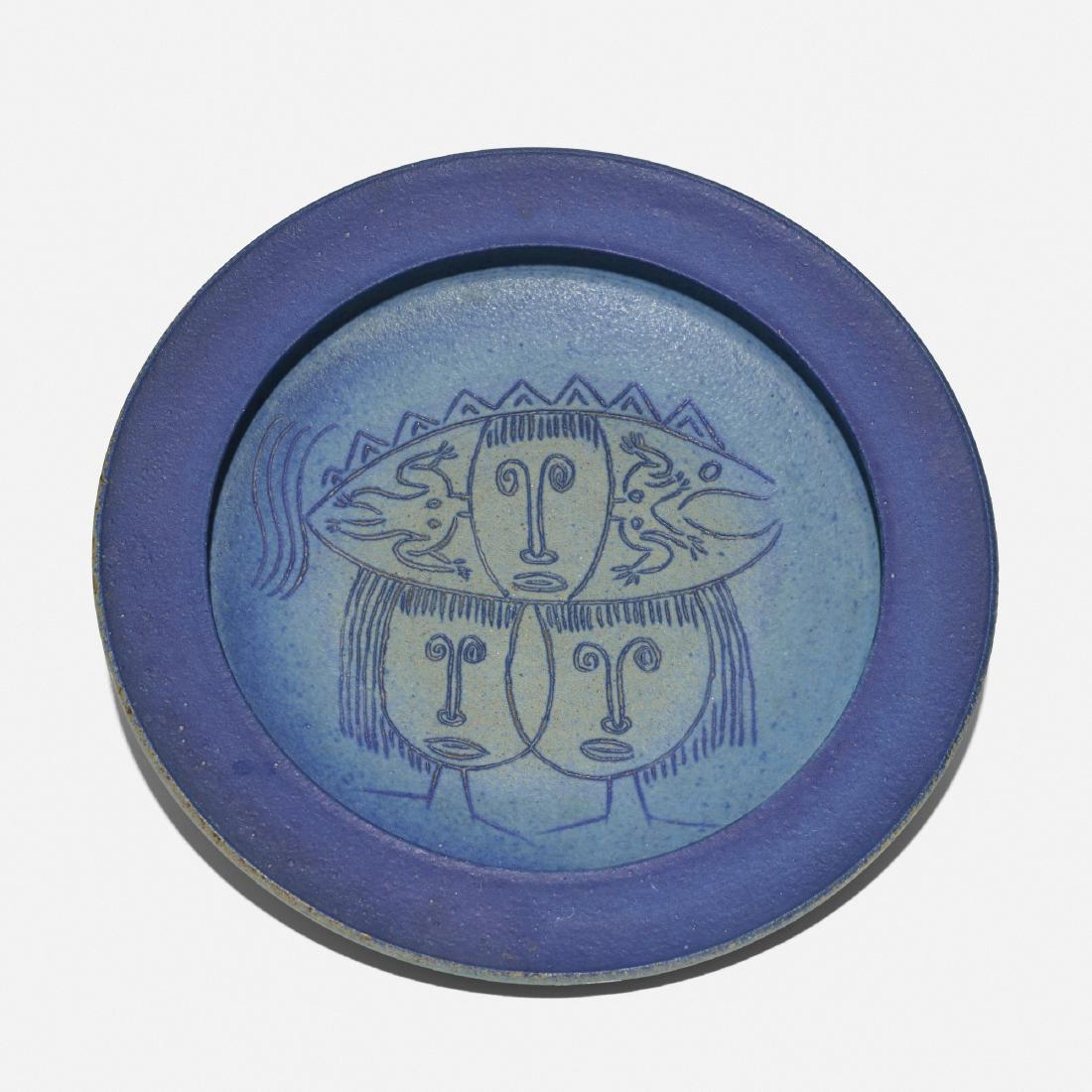 Edwin and Mary Scheier, plate: Edwin and Mary Scheier plate USA, c. 1955glazed stoneware1.25 h × 9 dia in (3 × 23 cm) Incised signature to underside: [Scheier]. Provenance: Treadway Toomey,