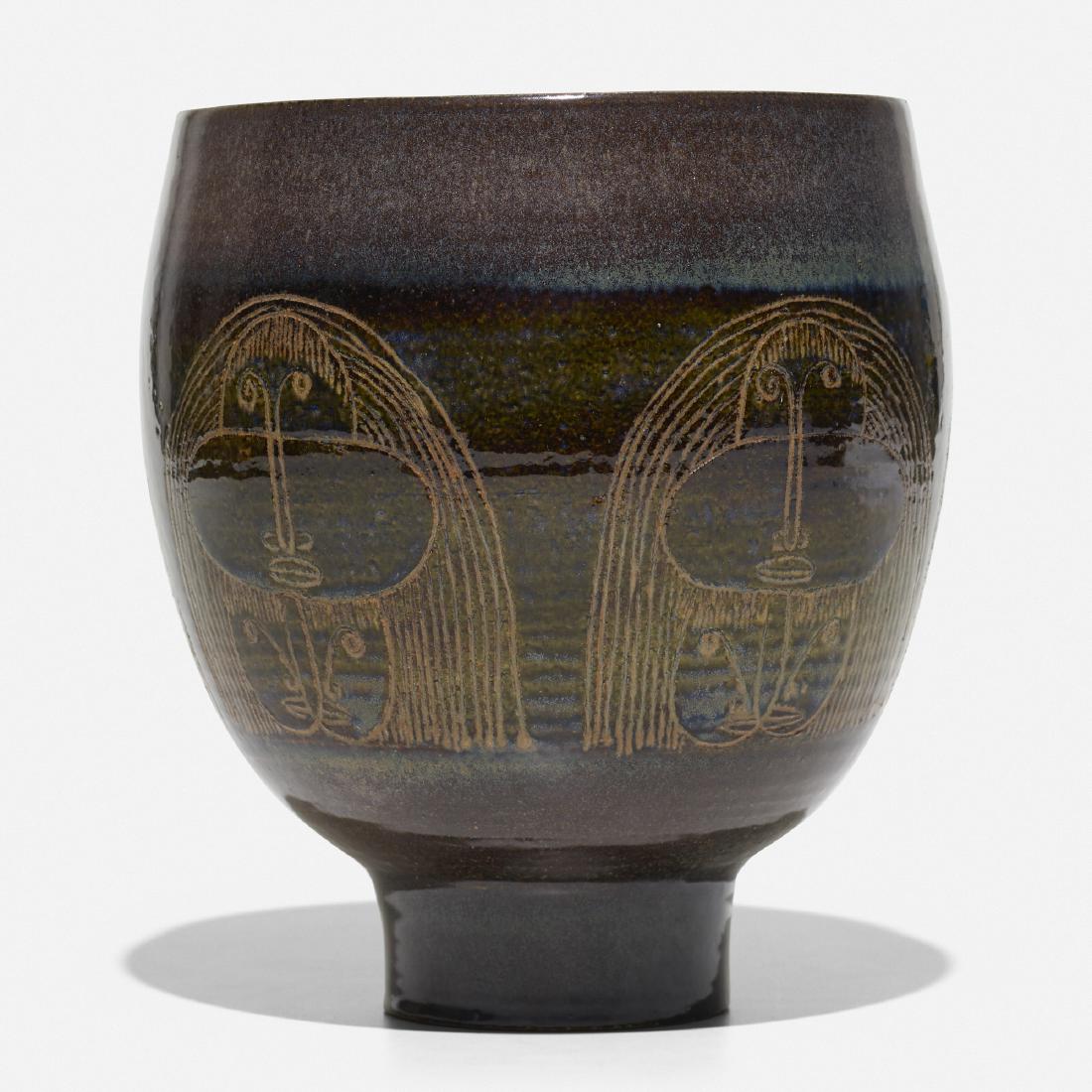 Edwin and Mary Scheier, vessel: Edwin and Mary Scheier vessel USA, c. 1965glazed earthenware9.5 h × 8.5 dia in (24 × 22 cm) Incised to underside: [Scheier]. Provenance: Treadway Toomey, Decem