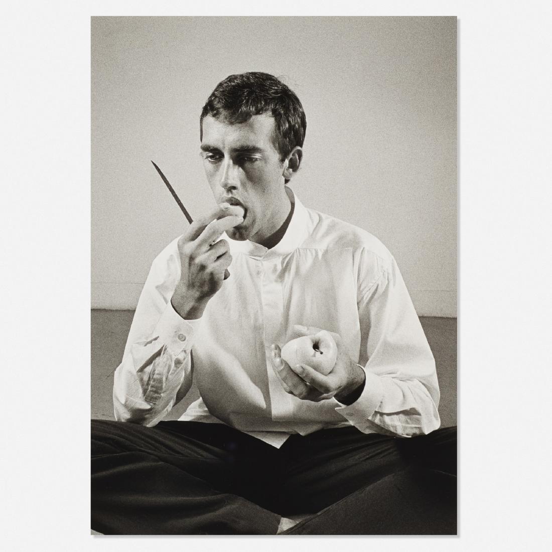 Peter Hujar, Forbidden Fruit: Peter Hujar Forbidden Fruit (David Wojnarowicz Eating an Apple in an Issey Miyake shirt) from The Twelve Perfect Christmas Gifts from Dianne B. portfolio 1983gelatin silver print9.75 h × 6.75 w