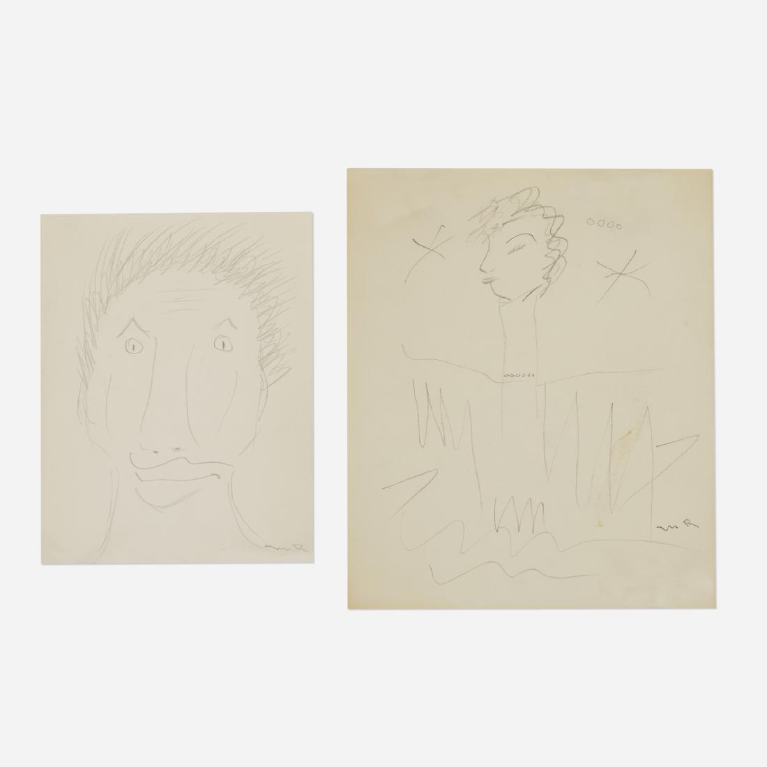 Man Ray, Untitled (two works): Man Ray Untitled (two works) c. 1971 graphite on paper 9.5 h × 8 w in (24 × 20 cm) Additional work measures: 7.5 h x 6 w inches. Signed to lower right of each work 'MR'.