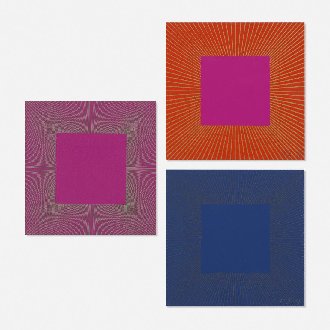 Richard Anuszkiewicz, Annual Editions (three works): Richard Anuszkiewicz Annual Editions (three works) 1977-79screenprint on masonite5.5 h × 5.5 w in (14 × 14 cm) Signed and dated to lower right of each work 'Richard Anuszkiewicz'.