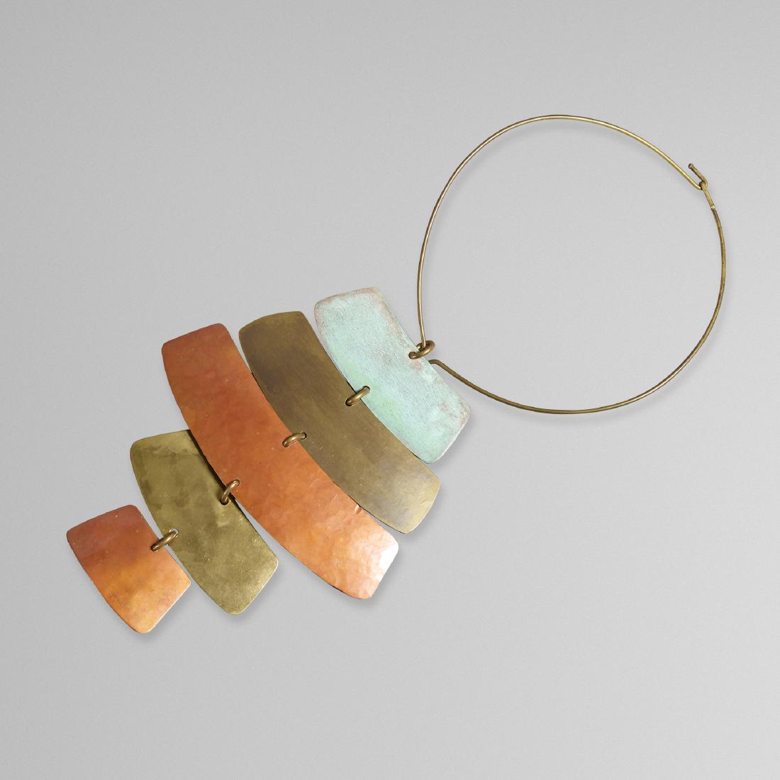 Robert Lee Morris, choker from the Mandala Collection: Robert Lee Morris choker from the Mandala Collection USA, c. 1996copper, brass5.5 w × .5" d × 11.75 h in (14 × 1 × 30 cm) Engraved signature to verso 'Robert Lee Morris'.