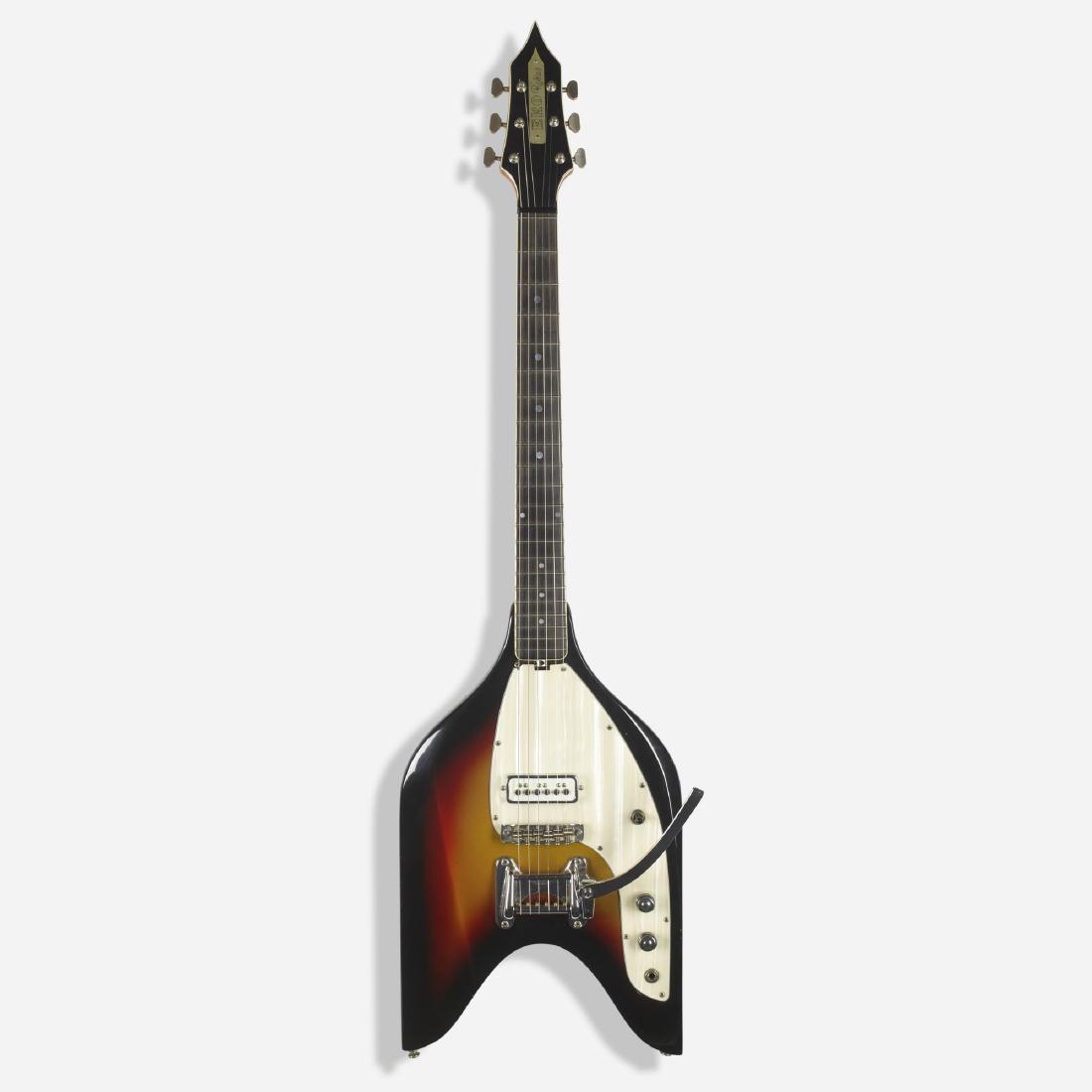 Eko, 1966-67 Rocket VI electric guitar: Eko 1966-67 Rocket VI electric guitar Italy 1966-67 lacquered wood, steel, plastic, chrome-plated steel, ebony 12 w × 3 d × 44 h in (30 × 8 × 112 cm) Engraved label to heads