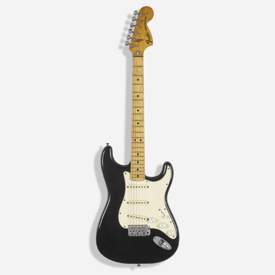 Fender, 1976 Stratocaster electric guitar: Fender 1976 Stratocaster electric guitar 1976 lacquered wood, maple, plastic, chrome-plated steel, steel, chrome 12.5 w × 2.25 d × 39.5 h in (32 × 6 × 100 cm) Serial number: