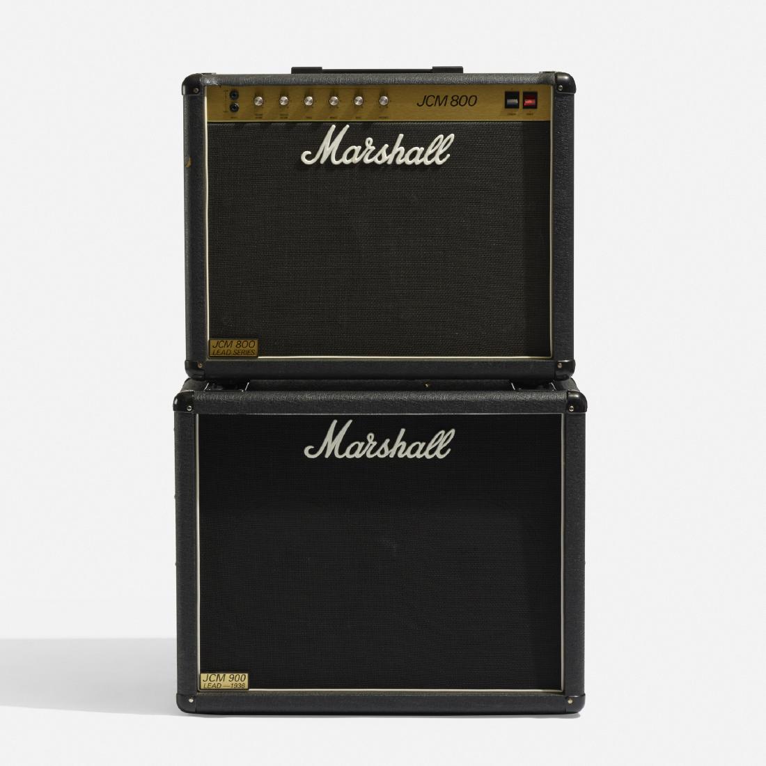 Marshall, 1984 JM-800 amplifier, extension speaker...: Marshall 1984 JM-800 amplifier combo and extension speaker with custom road case United Kingdom 1984 vinyl, wood, steel, plastic 27.5 w × 10 d × 22.5 h in (70 × 25 × 57 cm)