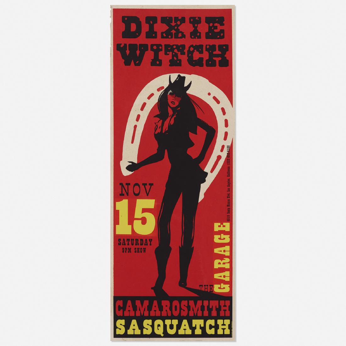 Dixie Witch concert poster: Dixie Witch concert poster 2003 screenprint on paper 23 h × 8.75 w in (58 × 22 cm) Printed to verso 'Cr/Arm 2003 Martin Cimek Graphic Design'.