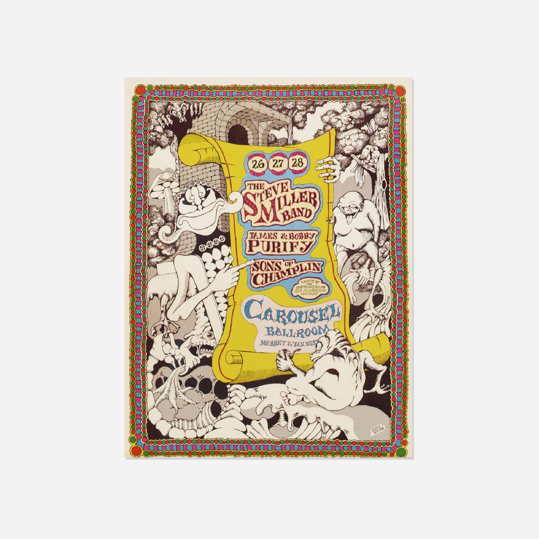 Rick Shubb, The Steve Miller Band poster: Rick Shubb The Steve Miller Band poster 1968 screenprint on paper 14 h × 11.5 w in (36 × 29 cm) Printed signature to lower left 'Rick Shubb'.