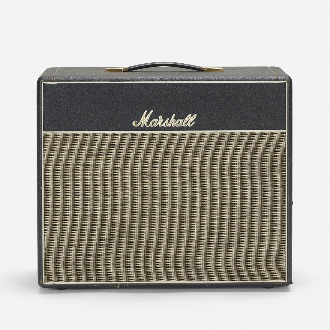 Marshall, 1x12 extension cabinet: Marshall 1x12 extension cabinet United Kingdom 2005 vinyl, wood, cloth, plastic 24 w × 9 d × 20.5 h in (61 × 23 × 52 cm) Sticker to speaker frame ‘TT12C4560'. Sticker to rev