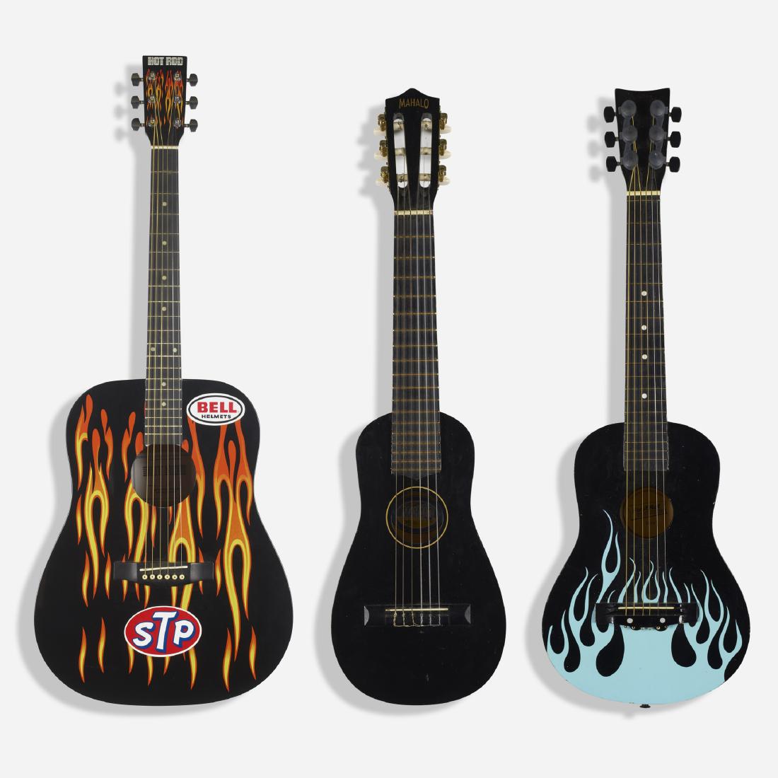 collection of three acoustic guitars: Indiana Guitar Company, First Act Discovery and Mahalo collection of three acoustic guitars c. 2000lacquered wood, chrome-plated steel, aluminum, plastic Indiana Guitar Company Hot Rod, model IHR
