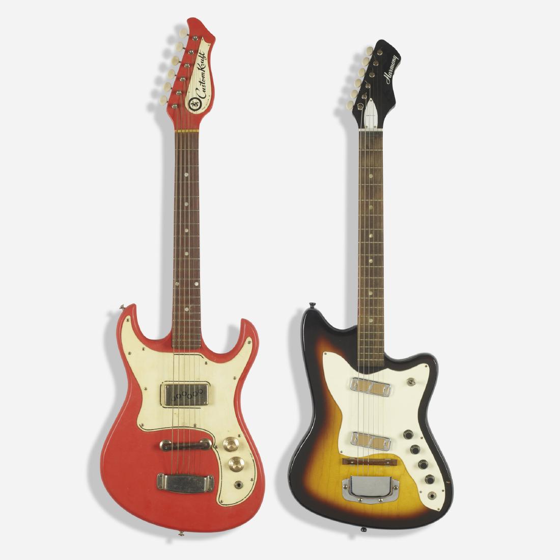 Custom Kraft and Harmony, electric guitars, set of two: Custom Kraft and Harmony electric guitars, set of two USA c. 1965 lacquered wood, plastic, chrome-plated steel, steel, rosewood Custom Kraft Model 4165 Ambassador electric guitar 12 w x 2