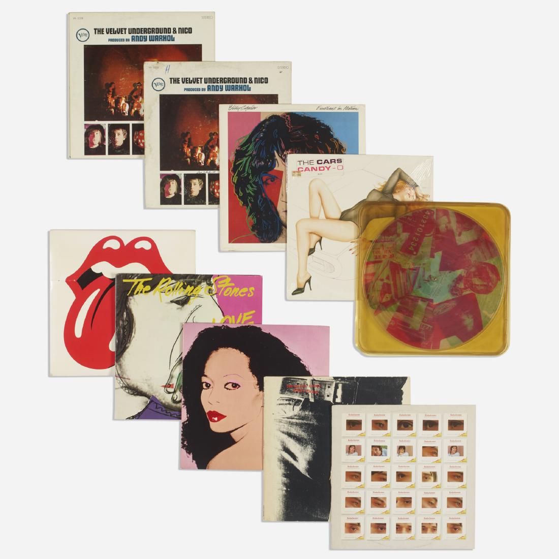 Various Artists, collection of ten records: Various Artists collection of ten records 20th Century offset lithograph, vinyl 12.5 w × 12.5 h in (32 × 32 cm) Collection includes records with album art by Andy Warhol and Robert Raus