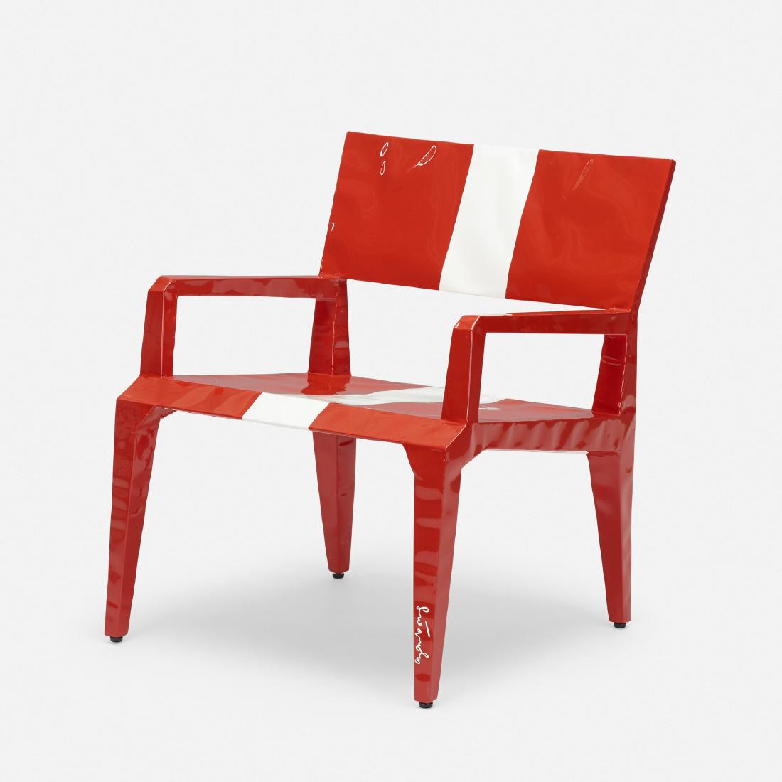 Francois Azambourg, Bugatti racing chair: Francois Azambourg Bugatti racing chair CappelliniFrance / Italy, 2009enameled steel23.5 w × 24 d × 28 h in (60 × 61 × 71 cm) This chair is number 14 from the editio