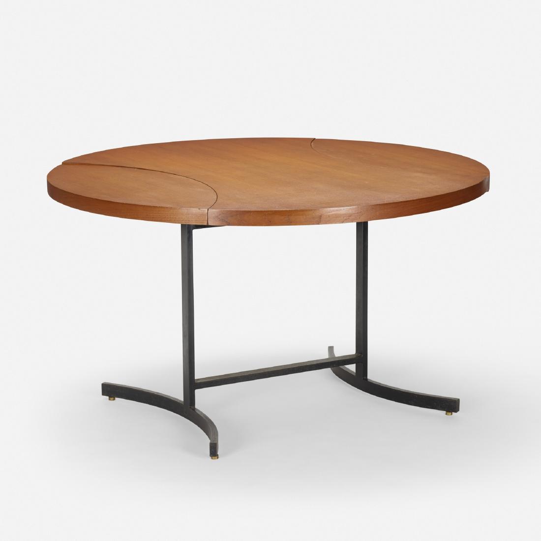 Paolo Tilche, adjustable table: Paolo Tilche adjustable table ArformItaly, 1963mahogany, enameled steel, brass51.75 w × 36 d × 30 h in (131 × 91 × 76 cm) Table features two leaves that can be store