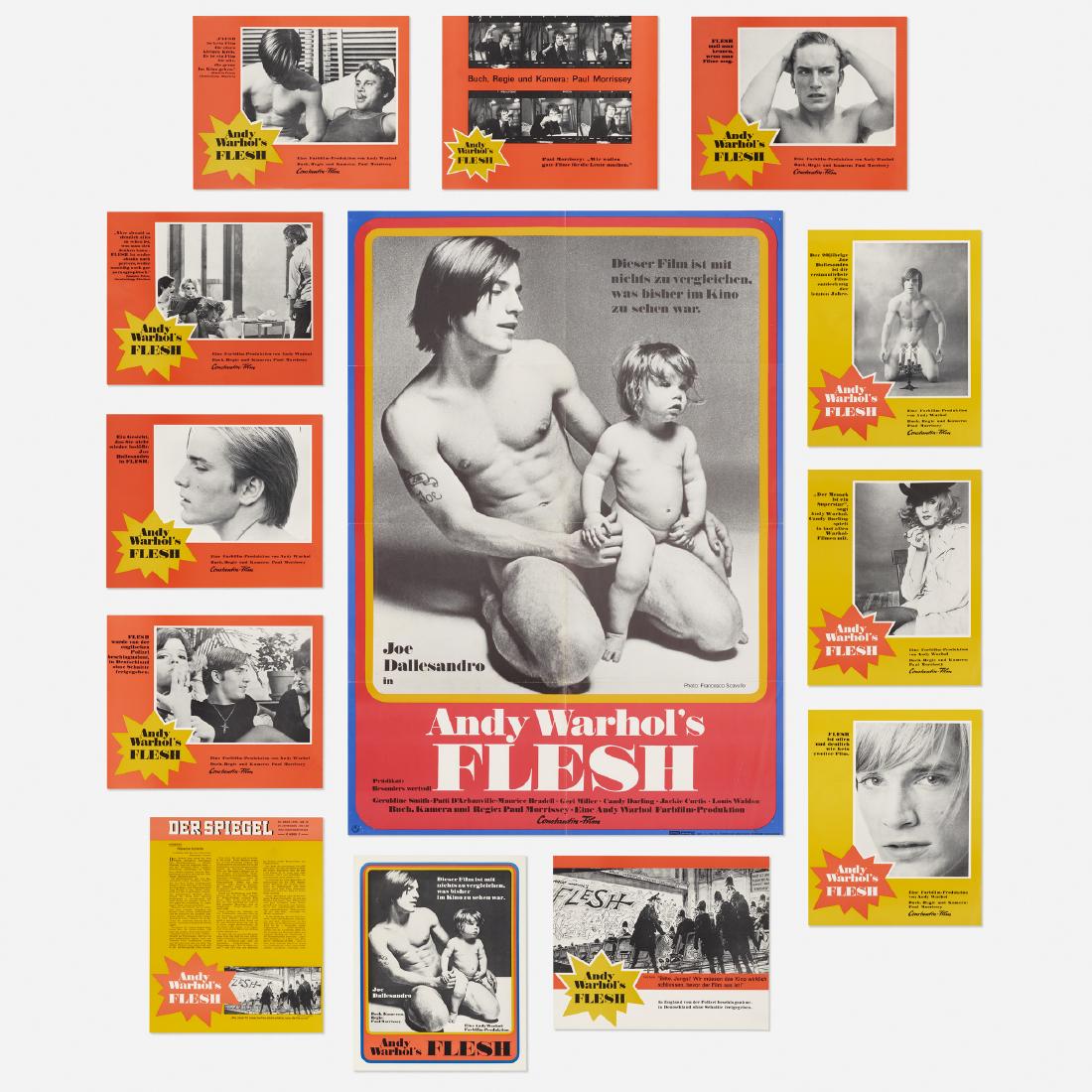 Andy Warhol, Flesh film poster and lobby cards: Andy Warhol Flesh film poster and lobby cards c. 1968offset lithograph on paper33 h × 23.25 w in (84 × 59 cm) Collection includes poster and twelve lobby cards. Each card measures: 9.