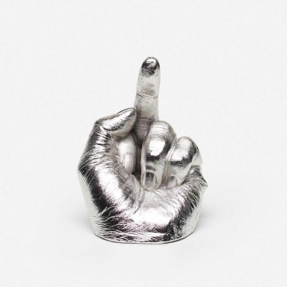 Ai Weiwei, Artist: Ai Weiwei Artist's Hand 2017rhodium electroplated cast urethane resin4.5 h × 5 w × 3.75 d in (11 × 13 × 10 cm) Incised signature to underside 'Wei Ai'. This work is from the edition of 1000. Sold