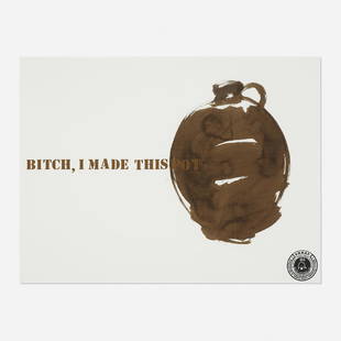 Theaster Gates, Bitch, I Made This Pot: Theaster Gates Bitch, I Made This Pot 2013lithograph, screenprint and rubber stamp on Somerset paper23.75 h × 31.5 w in (60 × 80 cm) This work is from the edition of 100.