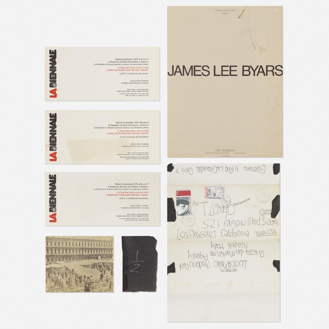 James Lee Byars, collection of four: James Lee Byars collection of four performance announcements and ephemera 1975/76printed paper, ink on paper, collage11 h × 8.5 w in (28 × 22 cm) Collection includes one announcement