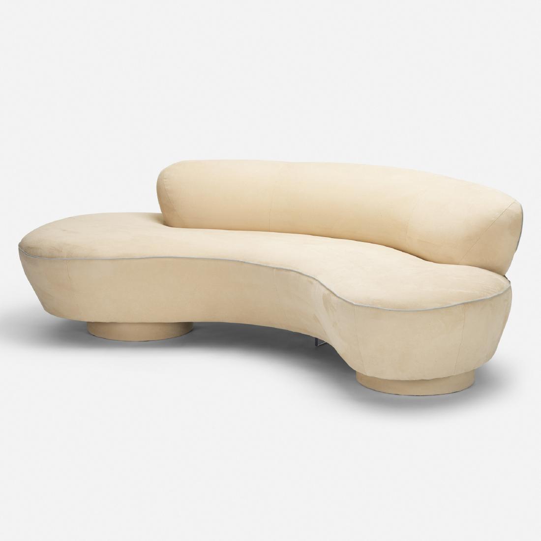 Vladimir Kagan, Long Island sofa: Vladimir Kagan Long Island sofa Directional USA, c. 1975 suede, acrylic 90 w × 48 d × 28.5 h in (229 × 122 × 72 cm) Literature: The Complete Kagan:
