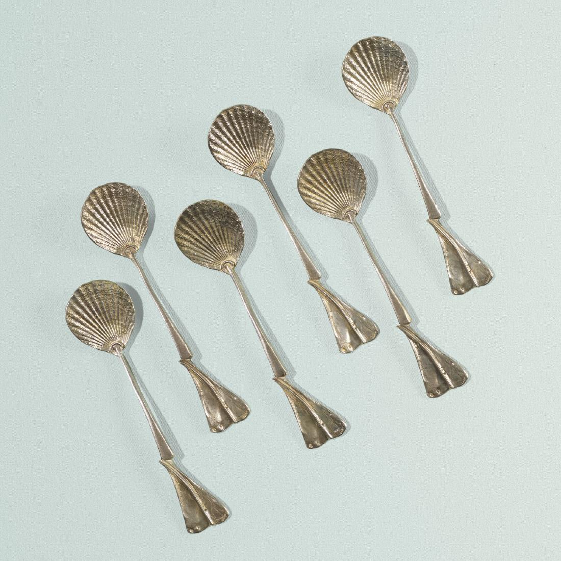 Claude Lalanne, Les Phagocytes spoons, set of six: Claude Lalanne Les Phagocytes spoons, set of six ArtcurialFrance, c. 1991silverplate1.5 w × .75 h × 5.75 l in (4 × 2 × 15 cm) Stamped signature to base of handle of