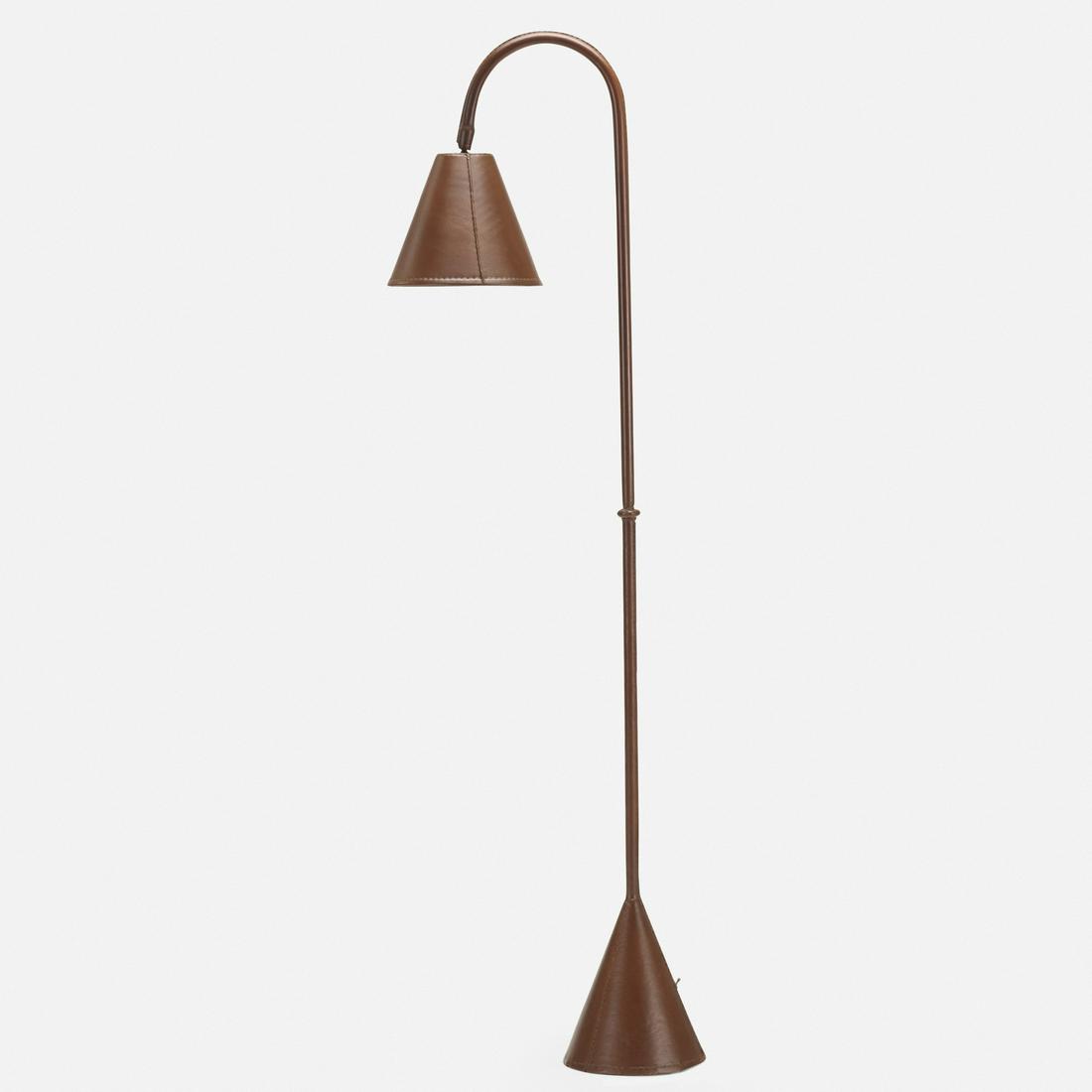 In the manner of Jacques Adnet, floor lamp: In the manner of Jacques Adnet floor lamp France, c. 1950painted leather over steel8.75 w × 19.5 d × 58.5 h in (22 × 50 × 149 cm)