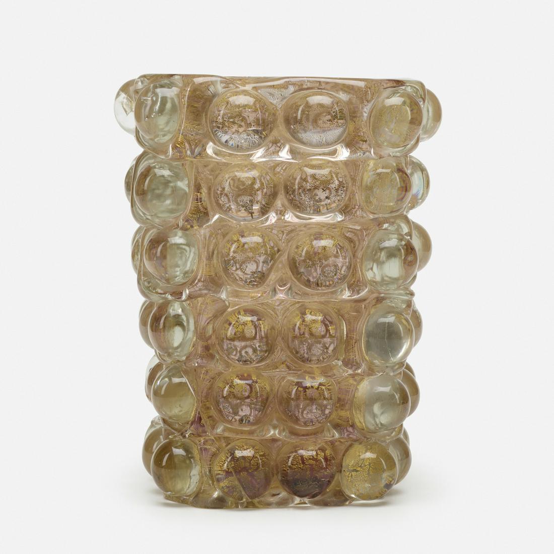 Ercole Barovier, A Lenti vase: Ercole Barovier A Lenti vase Barovier, Toso & Co. Italy, 1940 iridized glass with semispherical applications 8 w × 8 d × 10.25 h in (20 × 20 × 26 cm) Literature