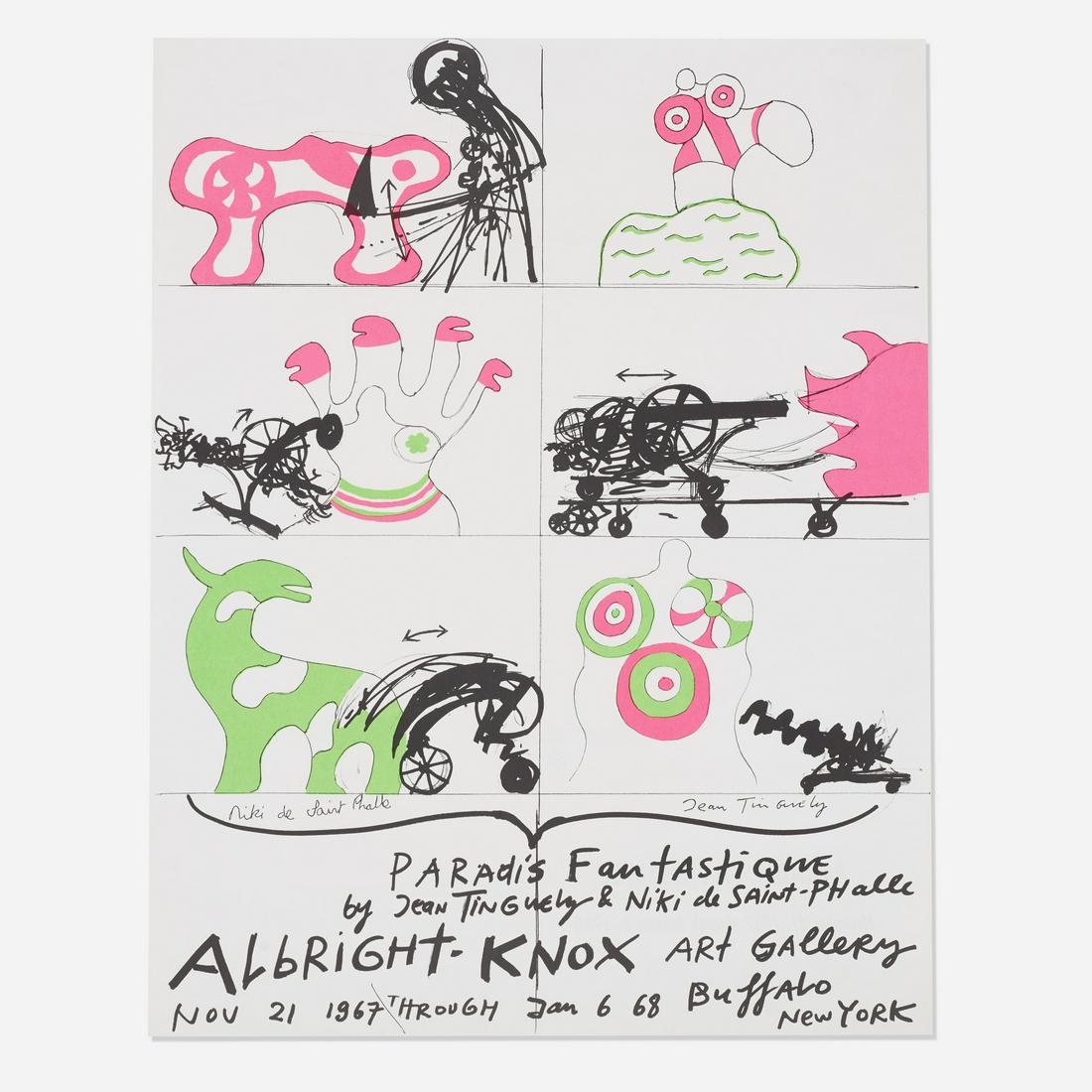 Niki de Saint Phalle and Tinguely, exhibition poster: Niki de Saint Phalle and Jean Tinguely exhibition poster 1968 offset lithograph on paper 17 w × 22 d in (43 × 56 cm) This work was created in conjunction with the exhibition Paradis