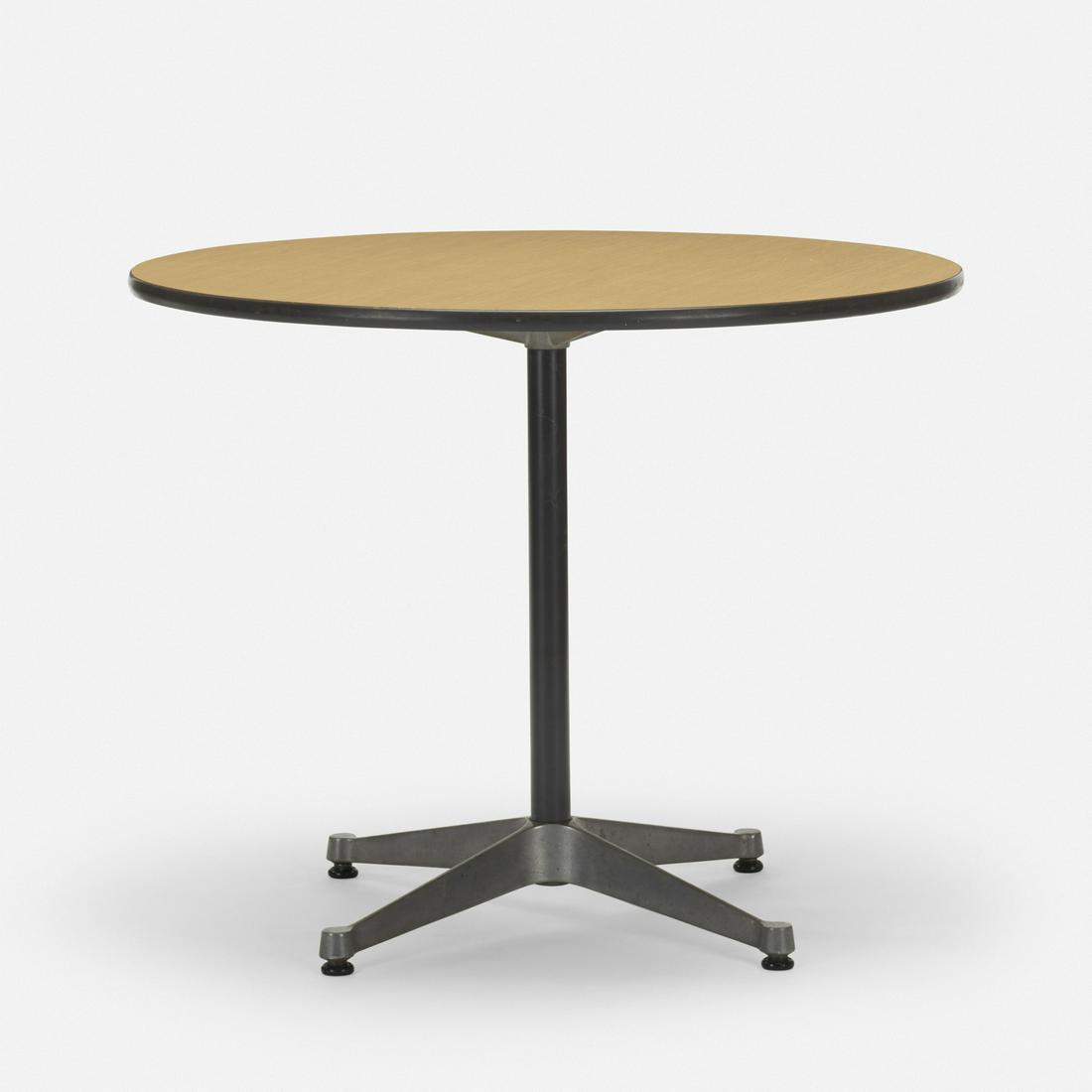 Charles and Ray Eames, 662 dining table: Charles and Ray Eames 662 dining table Herman Miller USA, 1955 / c. 1970 laminate, aluminum, enameled steel, rubber 35.75 dia × 28.75 h in (91 × 73 cm) Decal manufacturer's label t