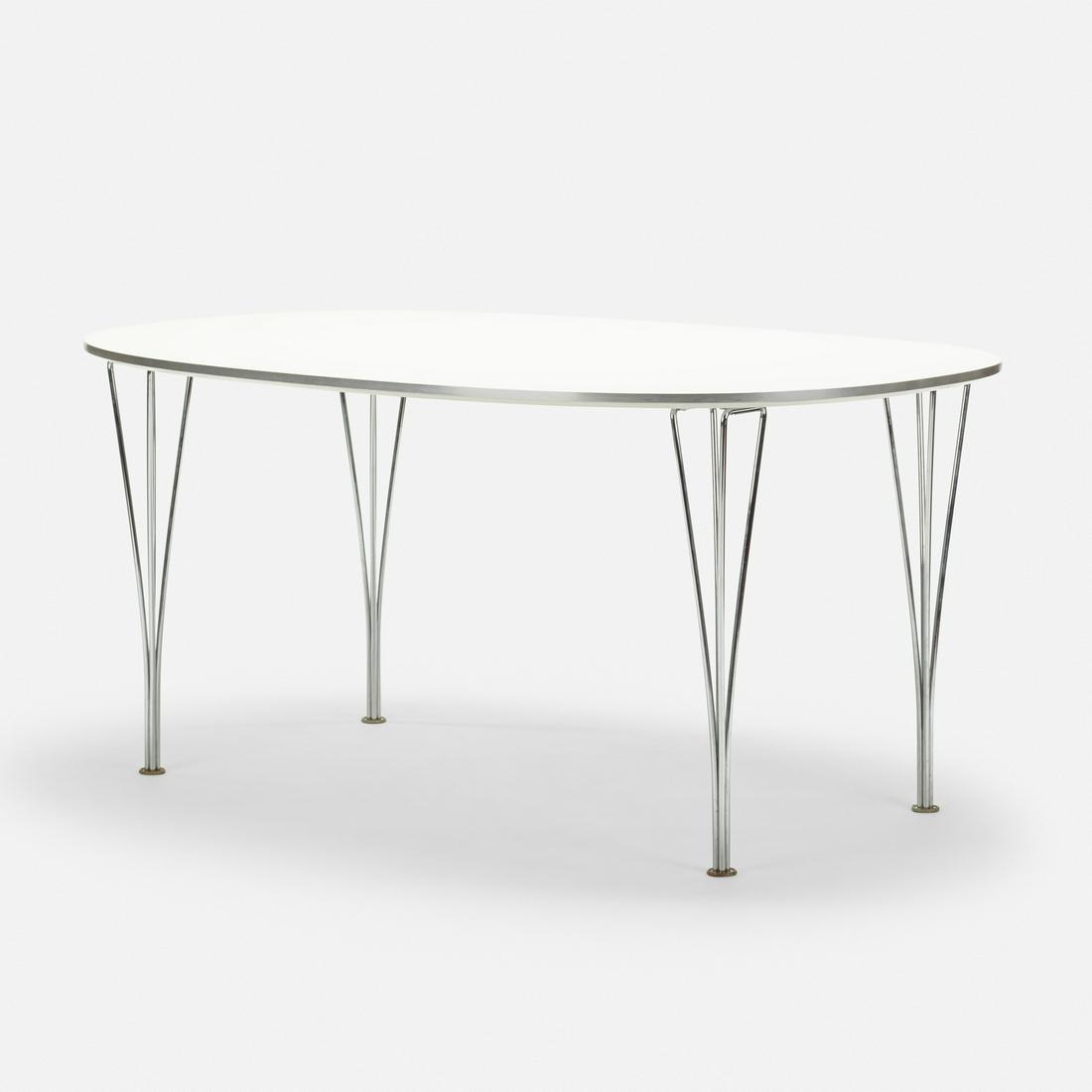Jacobsen, Hein and Mathsson, Super-Elliptical dining: Arne Jacobsen, Piet Hein and Bruno Mathsson Super-Elliptical dining table Fritz HansenDenmark/Sweden, c. 1965 / 1997chrome plated steel, laminate, stainless steel59 w × 39.5 d × 27.75