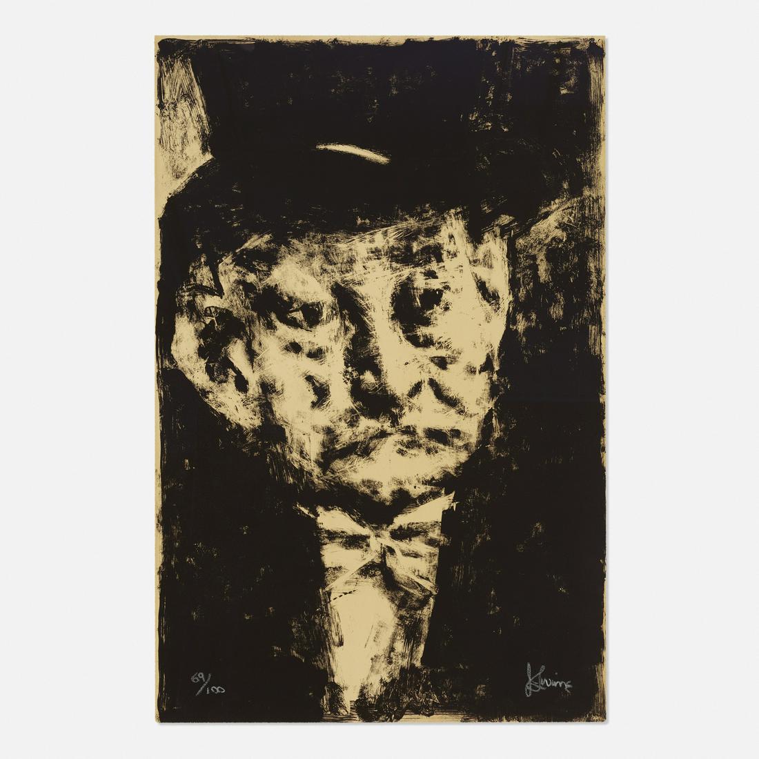 Jack Levine, Thought: Jack Levine Thought c. 1965lithograph on paper39 h × 25.5 w in (99 × 65 cm) Signed and numbered to lower edge '69/100 J Levine'. This work is number 69 from the edition of 100.