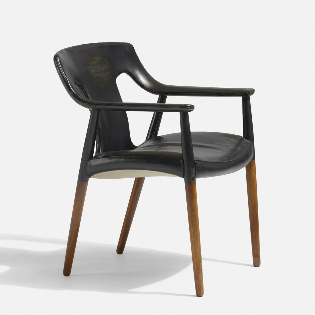 Aksel Bender Madsen and Ejner Larsen, armchair: Aksel Bender Madsen and Ejner Larsen armchair L. PontoppidanDenmark, 1956leather, teak26 w × 25 d × 32 h in (66 × 63 × 81 cm) Literature: Dansk M