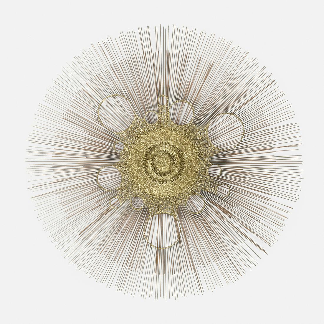 Modern, wall sculpture: Modern wall sculpture c. 1960 steel, brass melt-coated steel 42 w × 3 d × 42 h in (107 × 8 × 107 cm)