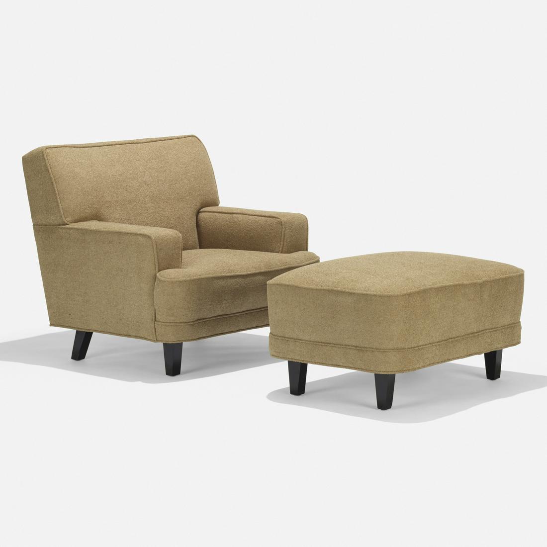 George Nelson & Associates, lounge chair and ottoman: George Nelson & Associates lounge chair, model 4674 and ottoman, model 4674 Herman Miller USA, 1946 upholstery, lacquered wood 34 w × 34 d × 32 h in (86 × 86 × 81 cm) O