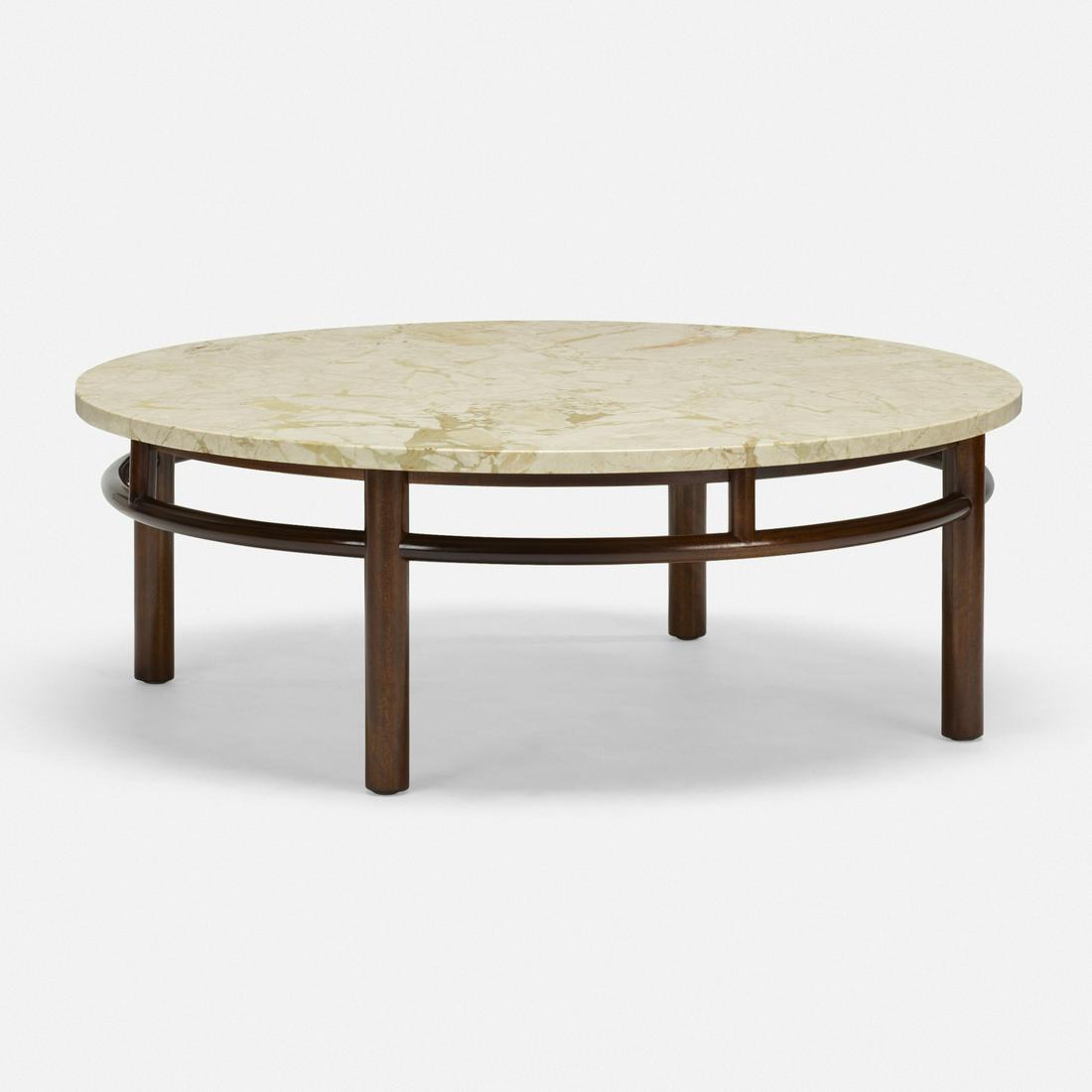 T.H. Robsjohn-Gibbings, coffee table, model 1758: T.H. Robsjohn-Gibbings coffee table, model 1758 Widdicomb United Kingdom / USA, 1954 stained maple, marble 40 w × 14 h in (102 × 36 cm) Decal manufacturer's label to underside ‘Wid