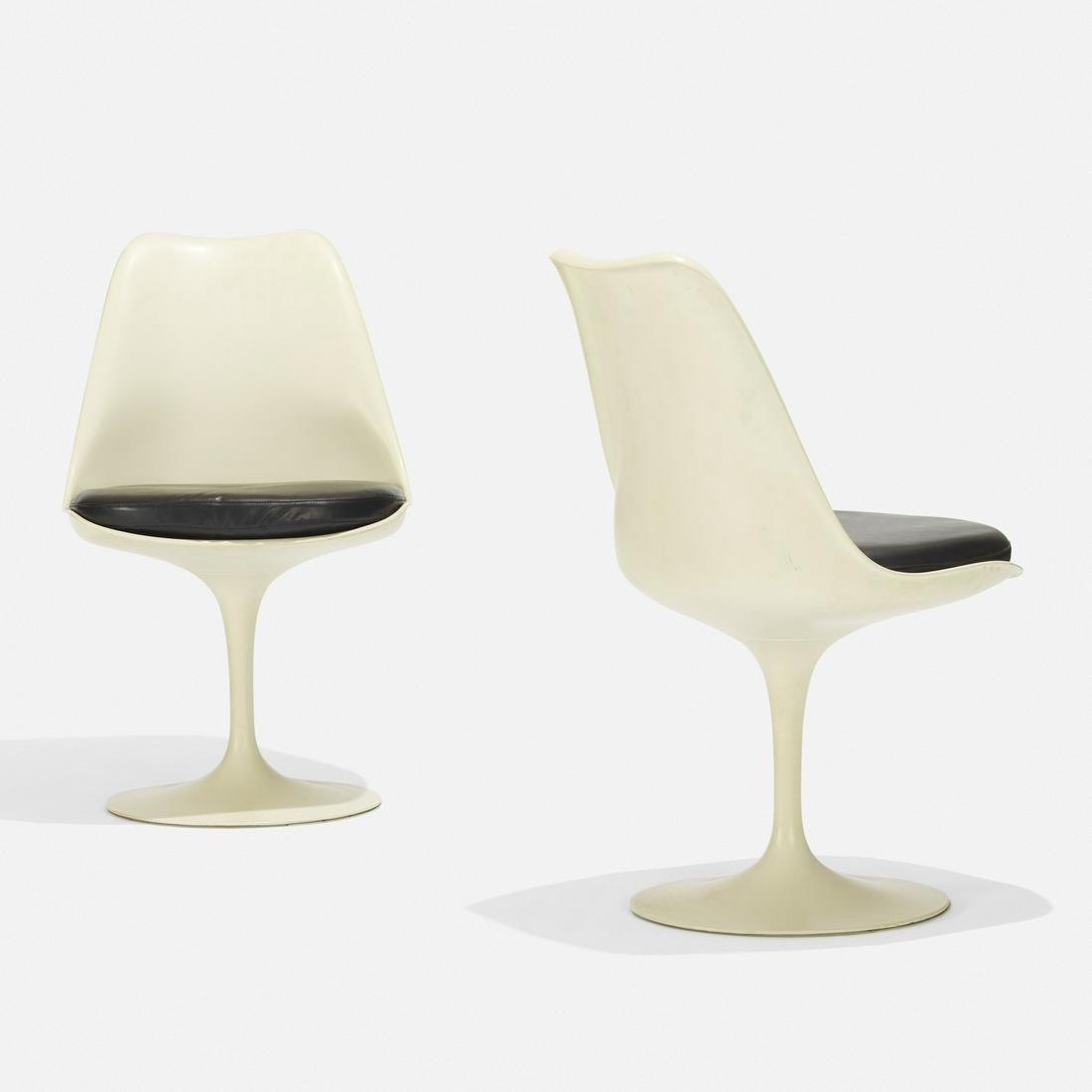 Eero Saarinen, Tulip chairs model 151, pair: Eero Saarinen Tulip chairs model 151, pair Knoll Associates USA, 1956 molded fiberglass, enameled aluminum, vinyl 19.5 w × 21 d × 32 h in (50 × 53 × 81 cm) Signed with