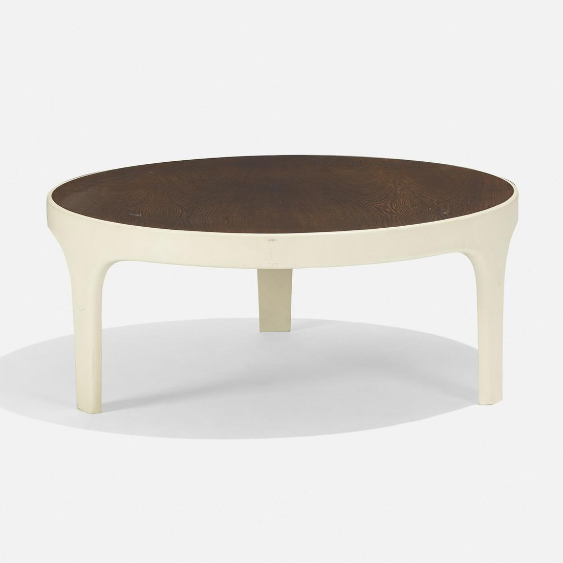 Scandinavian, coffee table: Scandinavian coffee table c. 1975 painted composite, pine 36 dia × 15 h in (91 × 38 cm)