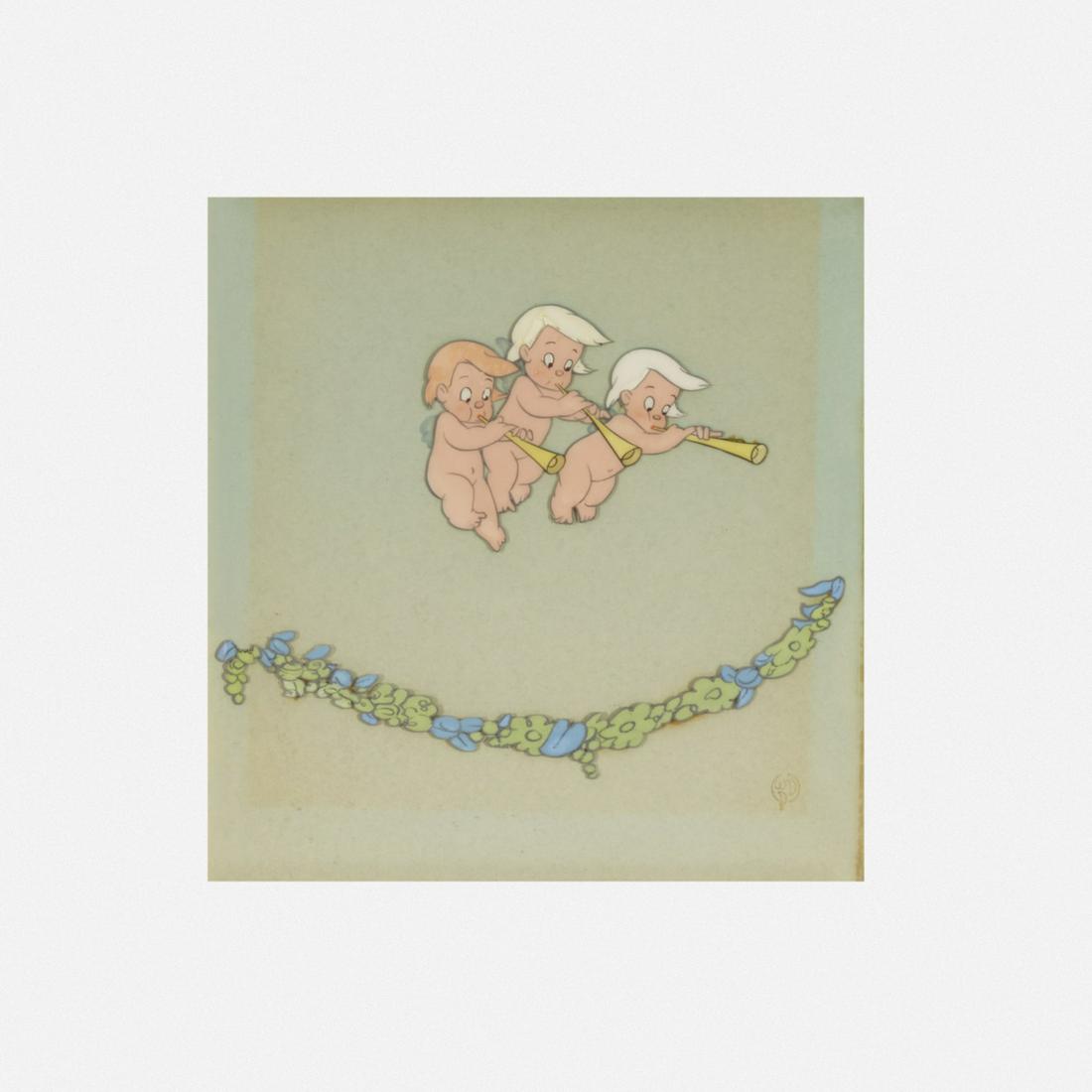 Walt Disney Productions, animation cel from Fantasia: Walt Disney Productions animation cel from Fantasia USA, c. 1940gouache on celluloid6.25 h × 6 w in (16 × 15 cm) Stamped to lower right 'WDP'. This cel depicts cherubs from the "Pasto