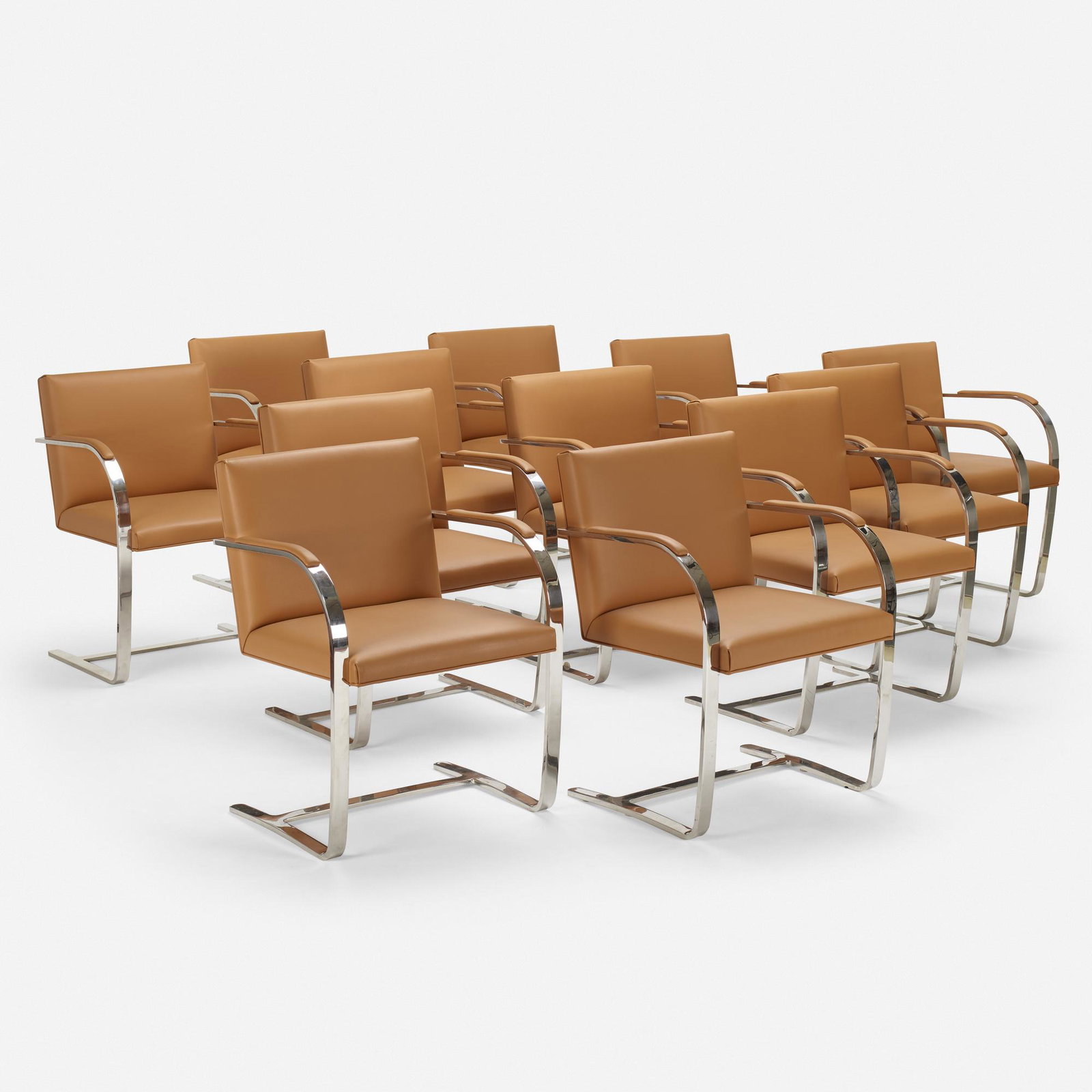 Ludwig Mies van der Rohe, Brno chairs, set of twelve: Ludwig Mies van der Rohe Brno chairs, set of twelve Knoll International Germany / USA, 1929 / c. 1975 stainless steel, leather 23 w × 22.5 d × 31 h in (58 × 57 × 79 cm)