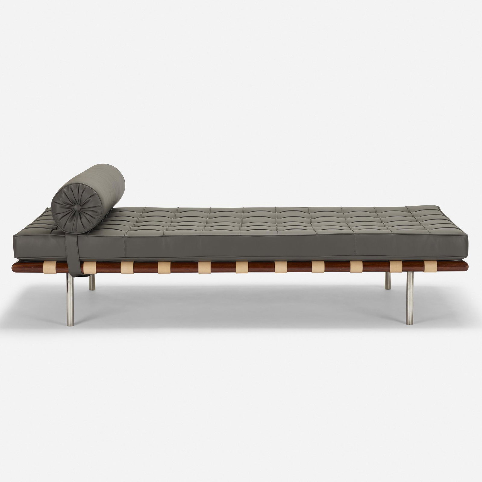 Ludwig Mies van der Rohe, Barcelona daybed: Ludwig Mies van der Rohe Barcelona daybed Knoll Associates Germany / USA, 1928 / c. 1960 leather, rosewood, stainless steel 39 w × 78 d × 25 h in (99 × 198 × 63 cm)